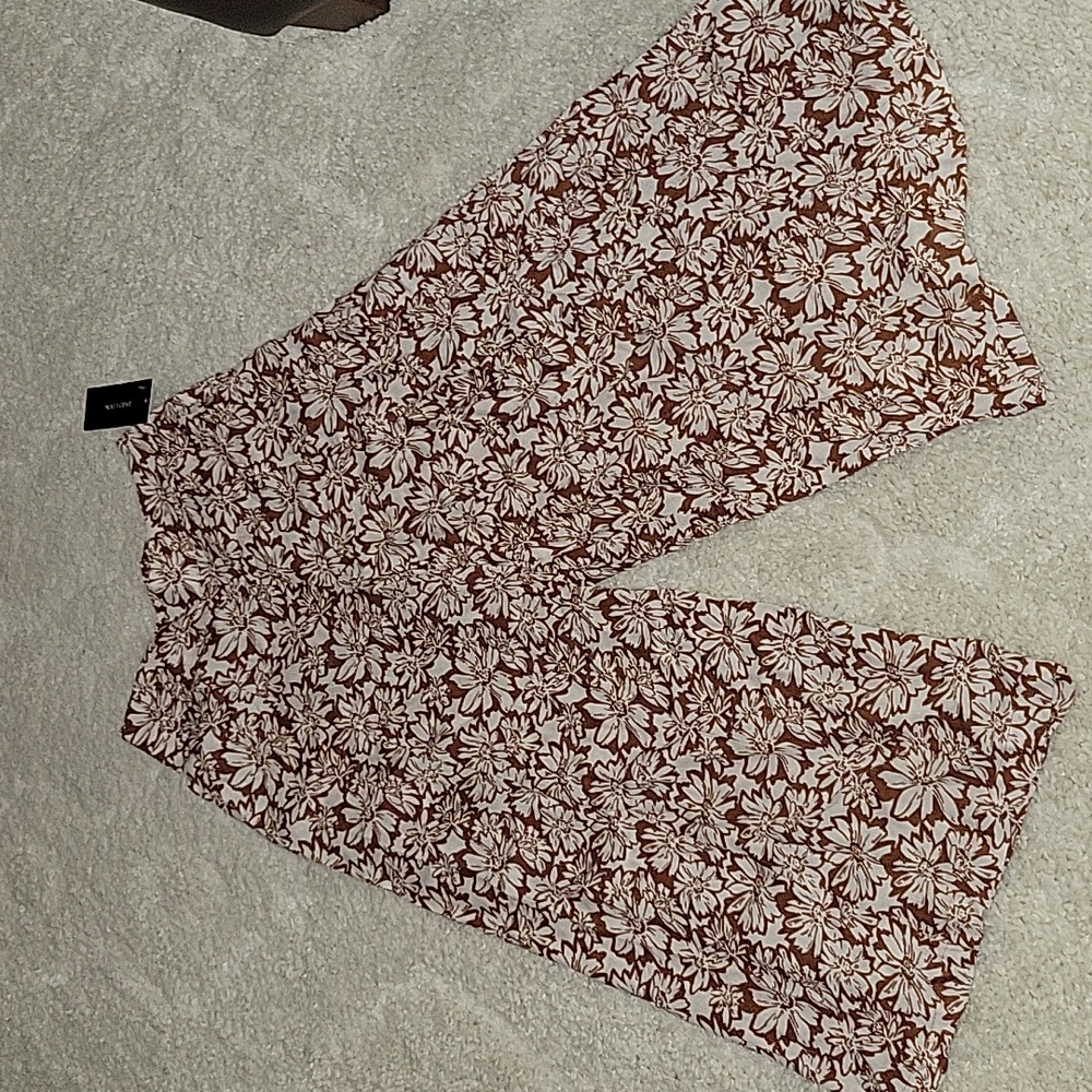 BE COOL rust white floral 100% rayon maxi splitskirt gaucho stretch waist S NEW…